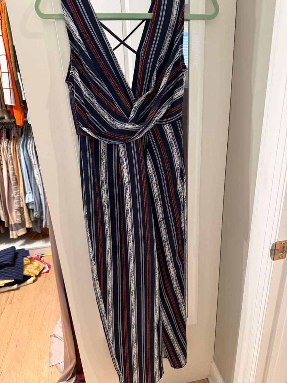 Striped Navy V-Neck Maxi Dress - Blue & White